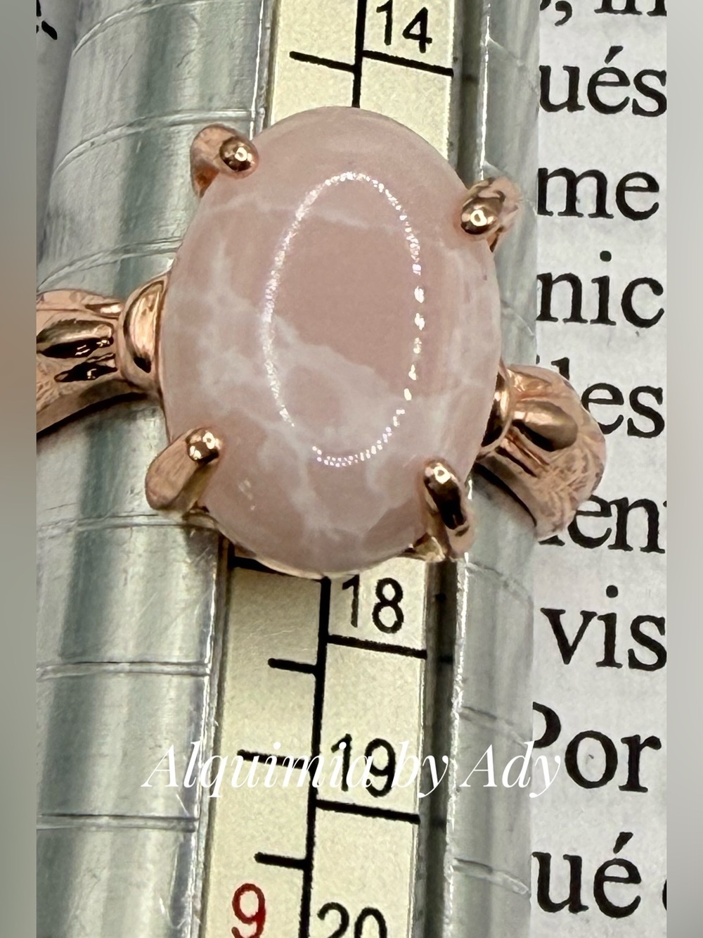 Pink Oval agate Cabochon Ring in Rose Gold Tone Filigree
